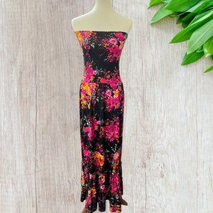 Curations Bodycon Bandeau Maxi Dress / Skirt Ruffled Hem Floral Size S Small